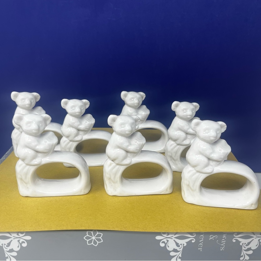 White Ceramic Vintage Koala Napking Rings Tawaiin